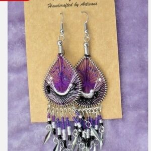 Artisan Purple and Silver Dangle Earrings